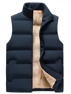 New OUKU Men's Puffer Vest Daily Casual Spring & Fall Pocket Polyester Comfortable Solid Color Zipper Stand Collar Regular Fit Black Red Dark Blue Vest