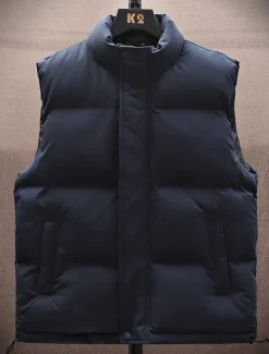 OUKU Men's Puffer Vest Daily Casual Spring & Fall Pocket Polyester Comfortable Solid Color Zipper Stand Collar Black White Blue Vest