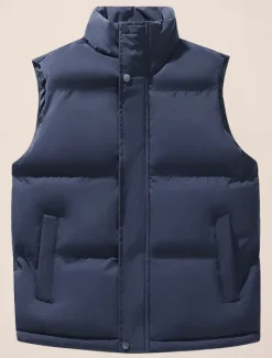 OUKU Men's Puffer Vest Daily Casual Spring & Fall Pocket Polyester Comfortable Solid Color Zipper Stand Collar Black White Blue Vest