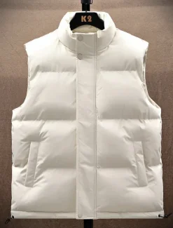 OUKU Men's Puffer Vest Daily Casual Spring & Fall Pocket Polyester Comfortable Solid Color Zipper Stand Collar Black White Blue Vest