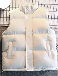 OUKU Men's Puffer Vest Daily Casual Spring & Fall Pocket Polyester Comfortable Solid Color Zipper Stand Collar Black White Blue Vest