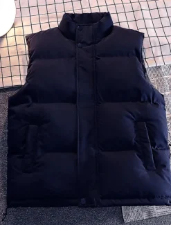OUKU Men's Puffer Vest Daily Casual Spring & Fall Pocket Polyester Comfortable Solid Color Zipper Stand Collar Black White Blue Vest