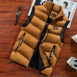 Online OUKU Men's Puffer Vest Daily Wear Vacation Going out Fashion Basic Spring & Fall Zipper Polyester Comfortable Plain Zipper Stand Collar Regular Fit Dark Yellow Deep Green Wine Black Vest