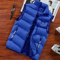 Online OUKU Men's Puffer Vest Daily Wear Vacation Going out Fashion Basic Spring & Fall Zipper Polyester Comfortable Plain Zipper Stand Collar Regular Fit Dark Yellow Deep Green Wine Black Vest