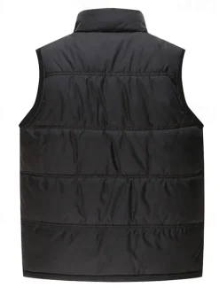 Sale OUKU Men's Puffer Vest Fleece Vest Gilet Daily Date Vacation Fashion Casual Fall & Winter Pocket Polyester Warm Comfortable Solid Color Hidden Buttoned Front Stand Collar Regular Fit Black Blue Vest