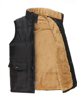Sale OUKU Men's Puffer Vest Fleece Vest Gilet Daily Date Vacation Fashion Casual Fall & Winter Pocket Polyester Warm Comfortable Solid Color Hidden Buttoned Front Stand Collar Regular Fit Black Blue Vest