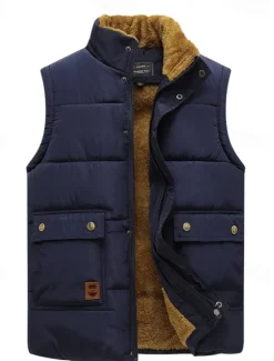 New OUKU Men's Puffer Vest Fleece Vest Gilet Daily Date Vacation Fashion Casual Fall & Winter Pocket Polyester Warm Comfortable Solid Color Hidden Buttoned Front Stand Collar Regular Fit Black Blue Army Green