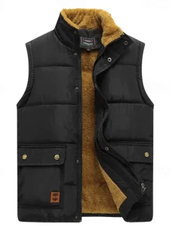 New OUKU Men's Puffer Vest Fleece Vest Gilet Daily Date Vacation Fashion Casual Fall & Winter Pocket Polyester Warm Comfortable Solid Color Hidden Buttoned Front Stand Collar Regular Fit Black Blue Army Green