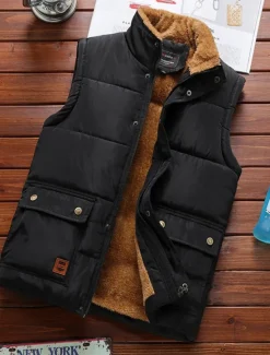 New OUKU Men's Puffer Vest Fleece Vest Gilet Daily Date Vacation Fashion Casual Fall & Winter Pocket Polyester Warm Comfortable Solid Color Hidden Buttoned Front Stand Collar Regular Fit Black Blue Army Green