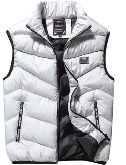 Online OUKU Men's Puffer Vest Gilet Quilted Vest Cardigan Outdoor Street Daily Going out Streetwear Sporty Fall Winter Pocket Full Zip Polyester Warm Breathable Solid Color Zipper Turndown Regular Fit Black