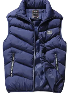 Online OUKU Men's Puffer Vest Gilet Quilted Vest Cardigan Outdoor Street Daily Going out Streetwear Sporty Fall Winter Pocket Full Zip Polyester Warm Breathable Solid Color Zipper Turndown Regular Fit Black