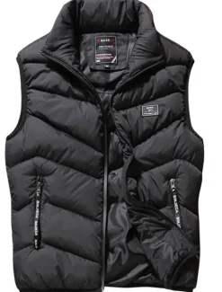 Online OUKU Men's Puffer Vest Gilet Quilted Vest Cardigan Outdoor Street Daily Going out Streetwear Sporty Fall Winter Pocket Full Zip Polyester Warm Breathable Solid Color Zipper Turndown Regular Fit Black