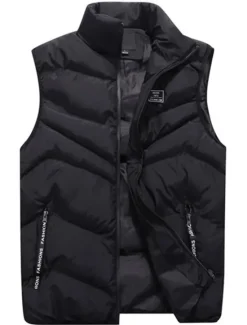 New OUKU Men's Puffer Vest Gilet Quilted Vest Cardigan Outdoor Street Daily Going out Streetwear Sporty Fall Winter Pocket Full Zip Polyester Warm Breathable Solid Color Zipper Stand Collar Regular Fit Black