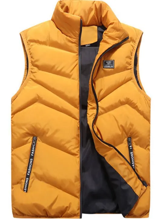New OUKU Men's Puffer Vest Gilet Quilted Vest Cardigan Outdoor Street Daily Going out Streetwear Sporty Fall Winter Pocket Full Zip Polyester Warm Breathable Solid Color Zipper Stand Collar Regular Fit Black