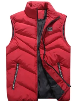 New OUKU Men's Puffer Vest Gilet Quilted Vest Cardigan Outdoor Street Daily Going out Streetwear Sporty Fall Winter Pocket Full Zip Polyester Warm Breathable Solid Color Zipper Stand Collar Regular Fit Black