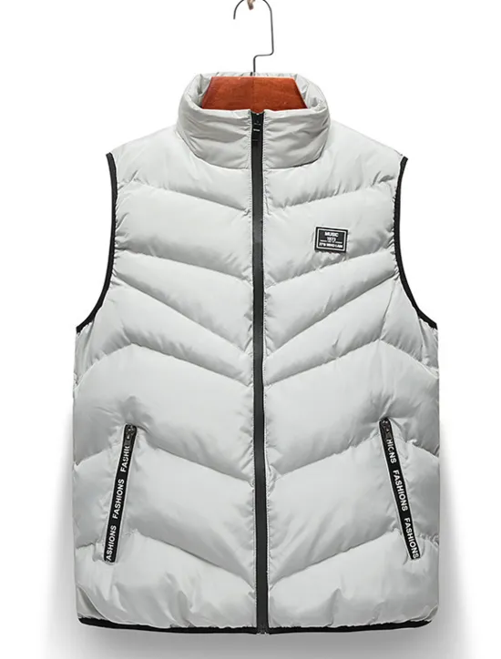 New OUKU Men's Puffer Vest Gilet Quilted Vest Cardigan Outdoor Street Daily Going out Streetwear Sporty Fall Winter Pocket Full Zip Polyester Warm Breathable Solid Color Zipper Stand Collar Regular Fit Black
