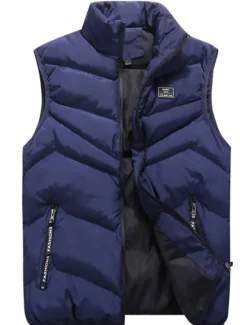 New OUKU Men's Puffer Vest Gilet Quilted Vest Cardigan Outdoor Street Daily Going out Streetwear Sporty Fall Winter Pocket Full Zip Polyester Warm Breathable Solid Color Zipper Stand Collar Regular Fit Black