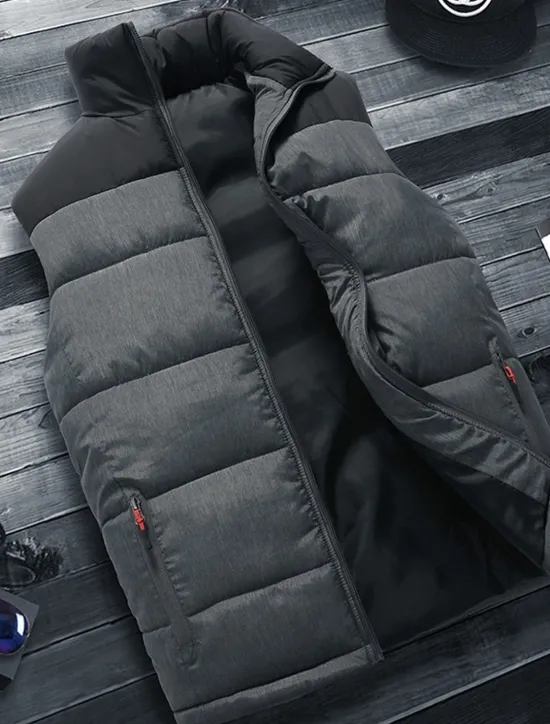 Sale OUKU Men's Puffer Vest Gilet Quilted Vest Daily Date Vacation Fashion Casual Fall & Winter Zipper Pocket Polyester Warm Comfortable Color Block Zipper Stand Collar Regular Fit Orange Light Grey Dark Gray