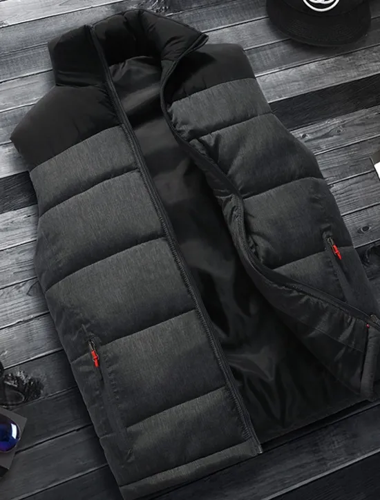 Sale OUKU Men's Puffer Vest Gilet Quilted Vest Daily Date Vacation Fashion Casual Fall & Winter Zipper Pocket Polyester Warm Comfortable Color Block Zipper Stand Collar Regular Fit Orange Light Grey Dark Gray