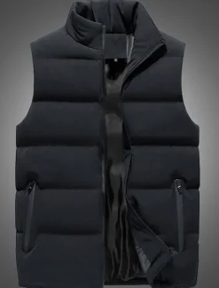 Online OUKU Men's Puffer Vest Gilet Quilted Vest Vacation Daily Date Fashion Casual Fall & Winter Pocket Polyester Warm Comfortable Solid Color Zipper Stand Collar Regular Fit Black Wine Red Blue Vest