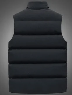 Online OUKU Men's Puffer Vest Gilet Quilted Vest Vacation Daily Date Fashion Casual Fall & Winter Pocket Polyester Warm Comfortable Solid Color Zipper Stand Collar Regular Fit Black Wine Red Blue Vest
