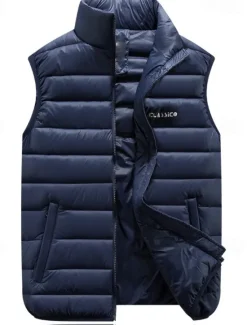 Clearance OUKU Men's Puffer Vest Going out Basic Fall & Winter Pocket Polyester Warm Letter Zipper Stand Collar Regular Fit Black Red Blue Army Green Vest