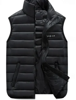 Clearance OUKU Men's Puffer Vest Going out Basic Fall & Winter Pocket Polyester Warm Letter Zipper Stand Collar Regular Fit Black Red Blue Army Green Vest