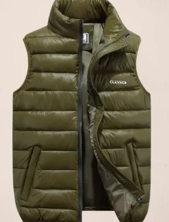 Clearance OUKU Men's Puffer Vest Going out Basic Fall & Winter Pocket Polyester Warm Letter Zipper Stand Collar Regular Fit Black Red Blue Army Green Vest