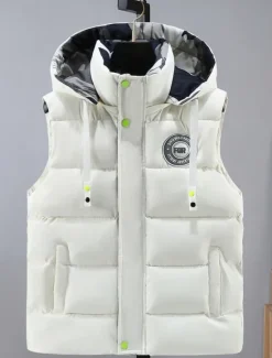 Online OUKU Men's Puffer Vest Hoodie Vest Padded Gilet Quilted Vest Daily Date Vacation Fashion Casual Fall & Winter Pocket Polyester Warm Comfortable Graphic Zipper Hooded Regular Fit Black White Blue Gray Vest