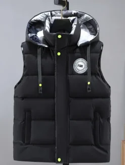 Online OUKU Men's Puffer Vest Hoodie Vest Padded Gilet Quilted Vest Daily Date Vacation Fashion Casual Fall & Winter Pocket Polyester Warm Comfortable Graphic Zipper Hooded Regular Fit Black White Blue Gray Vest
