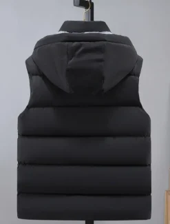 Online OUKU Men's Puffer Vest Hoodie Vest Padded Gilet Quilted Vest Daily Date Vacation Fashion Casual Fall & Winter Pocket Polyester Warm Comfortable Graphic Zipper Hooded Regular Fit Black White Blue Gray Vest
