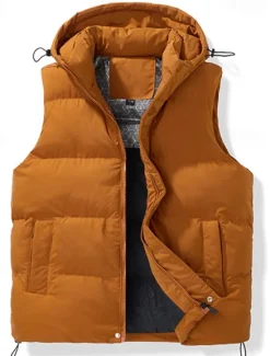 Sale OUKU Men's Puffer Vest Hoodie Vest Gilet Quilted Vest Daily Date Vacation Fashion Casual Fall & Winter Pocket Polyester Warm Comfortable Solid Color Zipper Hooded Regular Fit Black Brown Army Green Beige