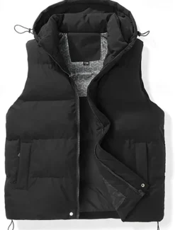 Sale OUKU Men's Puffer Vest Hoodie Vest Gilet Quilted Vest Daily Date Vacation Fashion Casual Fall & Winter Pocket Polyester Warm Comfortable Solid Color Zipper Hooded Regular Fit Black Brown Army Green Beige