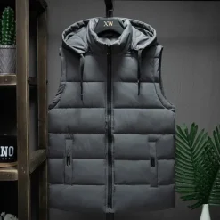 Clearance OUKU Men's Puffer Vest Hoodie Vest Padded Gilet Quilted Vest Daily Date Vacation Fashion Casual Fall & Winter Pocket Detachable Hood Polyester Warm Comfortable Solid Color Zipper Hooded Regular Fit Black