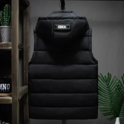 Clearance OUKU Men's Puffer Vest Hoodie Vest Padded Gilet Quilted Vest Daily Date Vacation Fashion Casual Fall & Winter Pocket Detachable Hood Polyester Warm Comfortable Solid Color Zipper Hooded Regular Fit Black