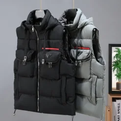 Sale OUKU Men's Puffer Vest Hoodie Vest Padded Gilet Quilted Vest Daily Date Vacation Fashion Casual Fall & Winter Pocket Detachable Hood Polyester Warm Comfortable Solid Color Zipper Hooded Regular Fit Black