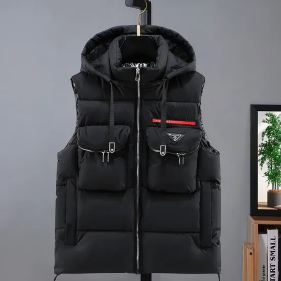 Sale OUKU Men's Puffer Vest Hoodie Vest Padded Gilet Quilted Vest Daily Date Vacation Fashion Casual Fall & Winter Pocket Detachable Hood Polyester Warm Comfortable Solid Color Zipper Hooded Regular Fit Black