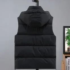 Sale OUKU Men's Puffer Vest Hoodie Vest Padded Gilet Quilted Vest Daily Date Vacation Fashion Casual Fall & Winter Pocket Detachable Hood Polyester Warm Comfortable Solid Color Zipper Hooded Regular Fit Black