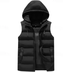 Sale OUKU Men's Puffer Vest Hoodie Vest Quilted Vest Daily Date Vacation Fashion Casual Fall & Winter Pocket Polyester Warm Comfortable Solid Color Zipper Hooded Regular Fit Black Army Green Gray Vest