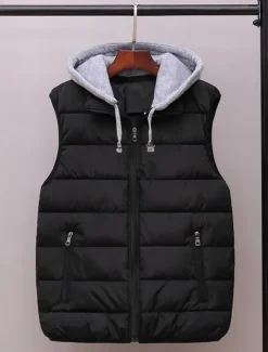Clearance OUKU Men's Puffer Vest Hoodie Vest Padded Gilet Quilted Vest Daily Date Vacation Fashion Casual Fall & Winter Pocket Polyester Warm Comfortable Solid Color Zipper Hooded Regular Fit Black Red Orange Dark
