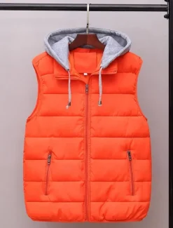 Clearance OUKU Men's Puffer Vest Hoodie Vest Padded Gilet Quilted Vest Daily Date Vacation Fashion Casual Fall & Winter Pocket Polyester Warm Comfortable Solid Color Zipper Hooded Regular Fit Black Red Orange Dark