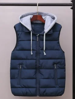 Clearance OUKU Men's Puffer Vest Hoodie Vest Padded Gilet Quilted Vest Daily Date Vacation Fashion Casual Fall & Winter Pocket Polyester Warm Comfortable Solid Color Zipper Hooded Regular Fit Black Red Orange Dark