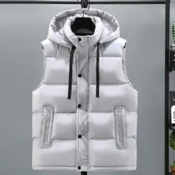 Best OUKU Men's Puffer Vest Hoodie Vest Padded Gilet Quilted Vest Daily Date Vacation Fashion Casual Fall & Winter Pocket Detachable Hood Polyester Warm Comfortable Solid Color Buttoned Front Hooded Regular Fit