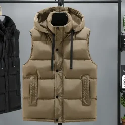 Best OUKU Men's Puffer Vest Hoodie Vest Padded Gilet Quilted Vest Daily Date Vacation Fashion Casual Fall & Winter Pocket Detachable Hood Polyester Warm Comfortable Solid Color Buttoned Front Hooded Regular Fit