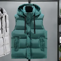 Best OUKU Men's Puffer Vest Hoodie Vest Padded Gilet Quilted Vest Daily Date Vacation Fashion Casual Fall & Winter Pocket Detachable Hood Polyester Warm Comfortable Solid Color Buttoned Front Hooded Regular Fit