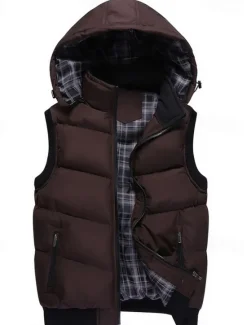 New OUKU Men's Puffer Vest Hoodie Vest Padded Gilet Quilted Vest Daily Date Vacation Fashion Casual Fall & Winter Pocket Polyester Warm Comfortable Color Block Zipper Hooded Regular Fit Black Red Army Green