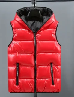 Best OUKU Men's Puffer Vest Hoodie Vest Padded Gilet Quilted Vest Daily Date Vacation Fashion Casual Fall & Winter Pocket Polyester Warm Comfortable Solid Color Zipper Hooded Regular Fit Silver Black Red Gold