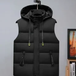Hot OUKU Men's Puffer Vest Hoodie Vest Padded Gilet Quilted Vest Daily Date Vacation Fashion Casual Fall & Winter Pocket Detachable Hood Polyester Warm Comfortable Color Block Hidden Hooded Regular Fit Black
