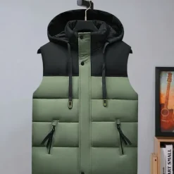 Hot OUKU Men's Puffer Vest Hoodie Vest Padded Gilet Quilted Vest Daily Date Vacation Fashion Casual Fall & Winter Pocket Detachable Hood Polyester Warm Comfortable Color Block Hidden Hooded Regular Fit Black