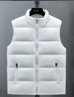 New OUKU Men's Puffer Vest Padded Gilet Quilted Vest Daily Date Vacation Fashion Casual Fall & Winter Pocket Polyester Warm Comfortable Solid Color Zipper Stand Collar Regular Fit Black White Red Dark Blue